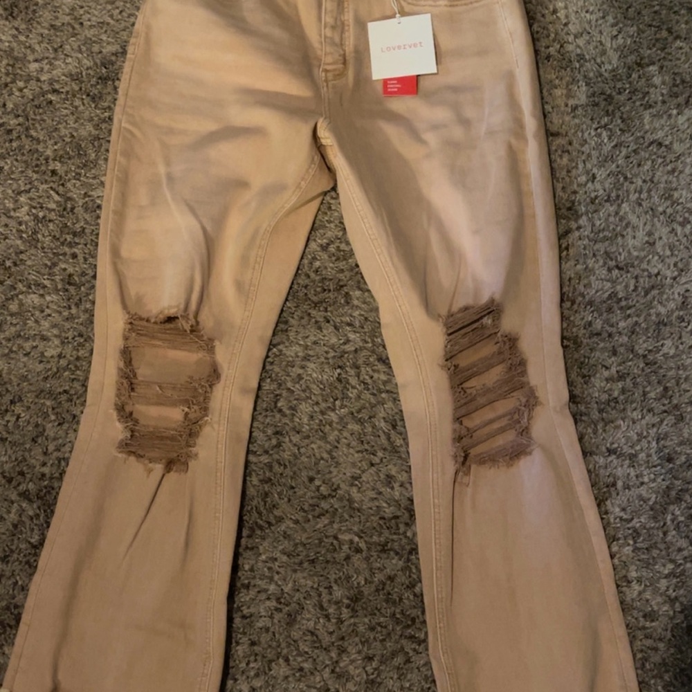 Tan Distressed Ankle Jeans